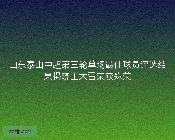 山东泰山中超第三轮单场最佳球员评选结果揭晓王大雷荣获殊荣